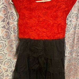 wonder nation Red and Black Floral Bodice Tiered Tulle Dress